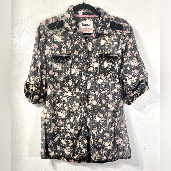 ROAR- Cowgirl Glam Western Button down shirt with lace and beading.Size M - Picture 1 of 15